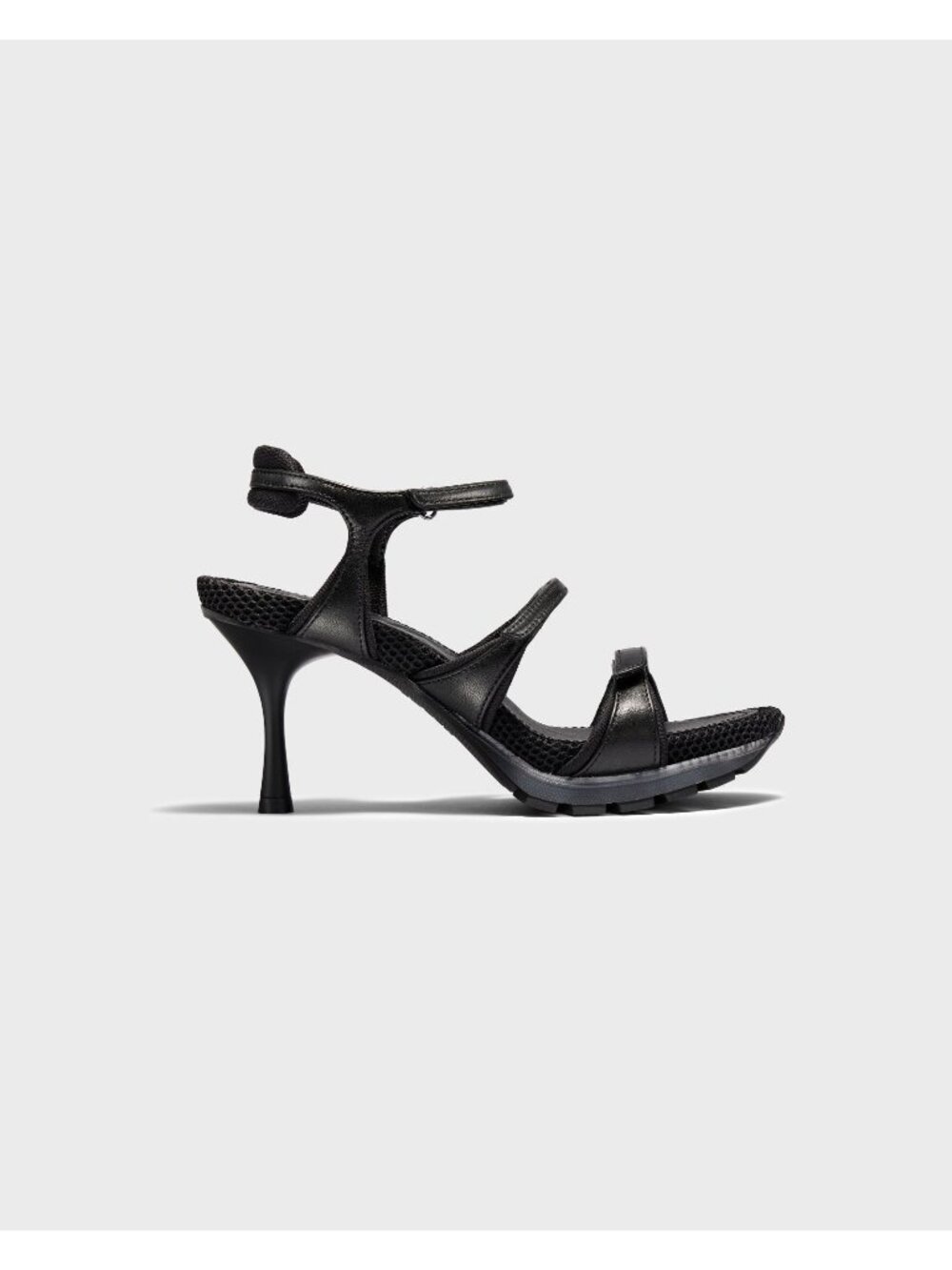 Sneex Charlie Sandal Black Leather NEW Mesh Triple Strap Heels Womens 11